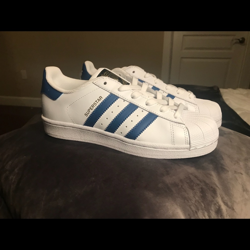 Adidas Superstar White & Blue Women 5.5 Youth 4.5
